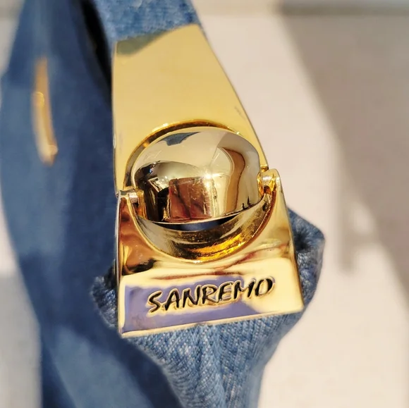 NWOT San Remo Italia Moda Denim Hobo Bag with Gold Accents - Picture 6 of 8